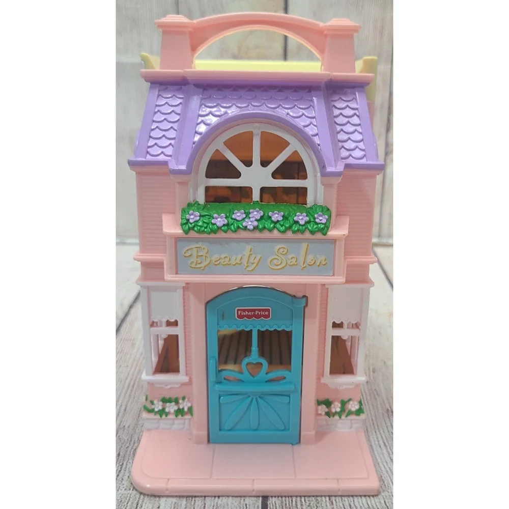 Vintage Fisher Price Mattel Sweet Streets Beauty Salon Pet Shop Pink Yellow 8